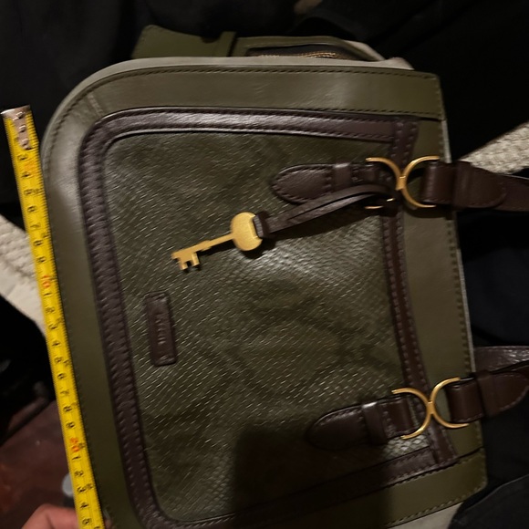 Fossil Green Alligator Leather Print and Dark Brown Satchel Handbag - Picture 11 of 11